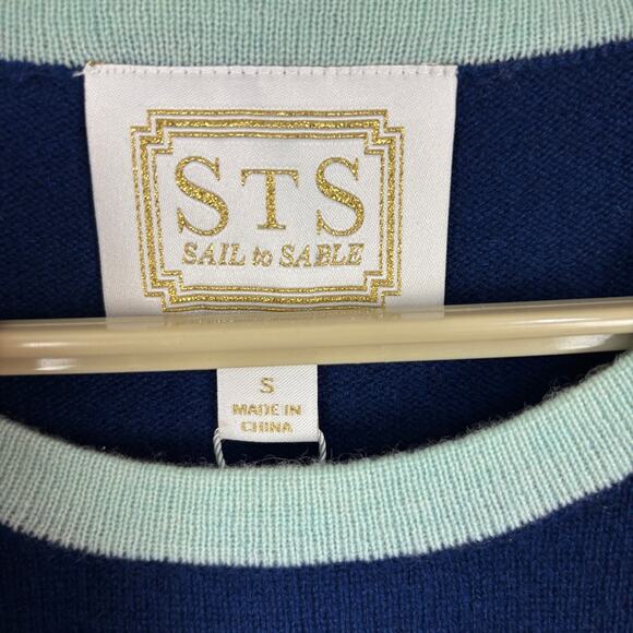 Sail to Sable NEW Cashmere Sweater Tassels Blue Mint Small preppy classic - Picture 6 of 8